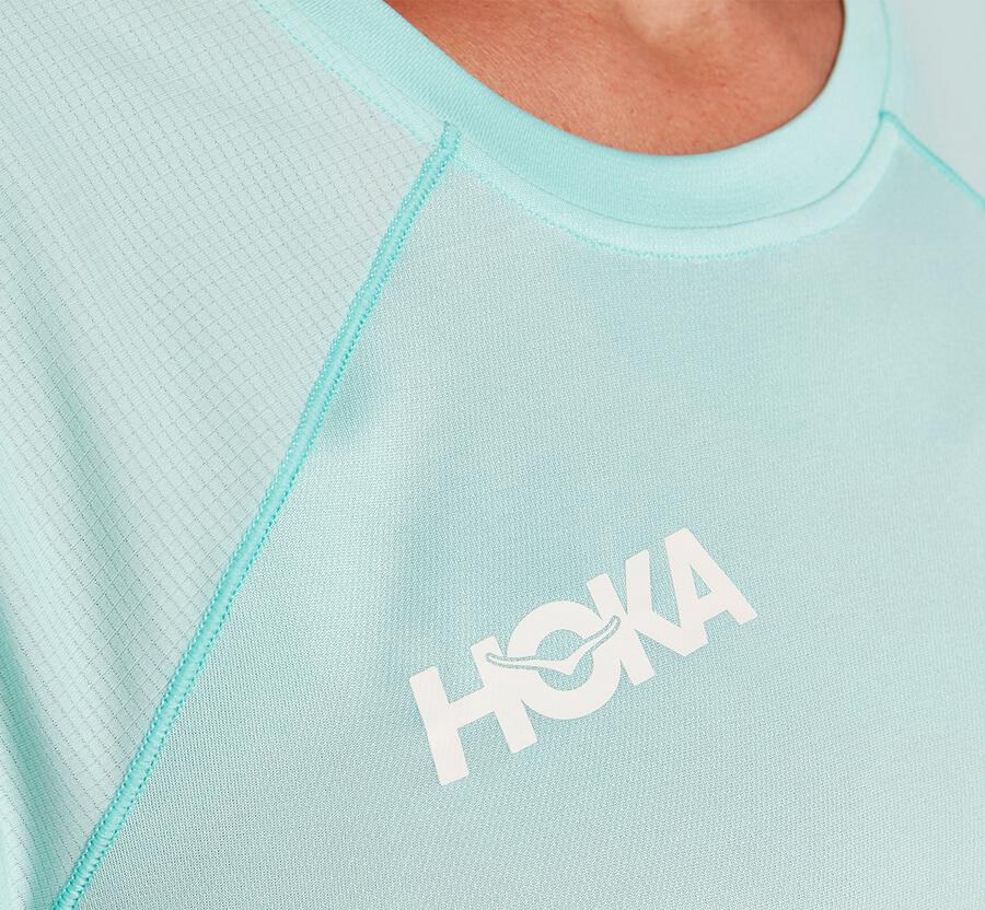 Hoka One One Top Kadın Mavi - Performance Short Sleeve - LF9347821